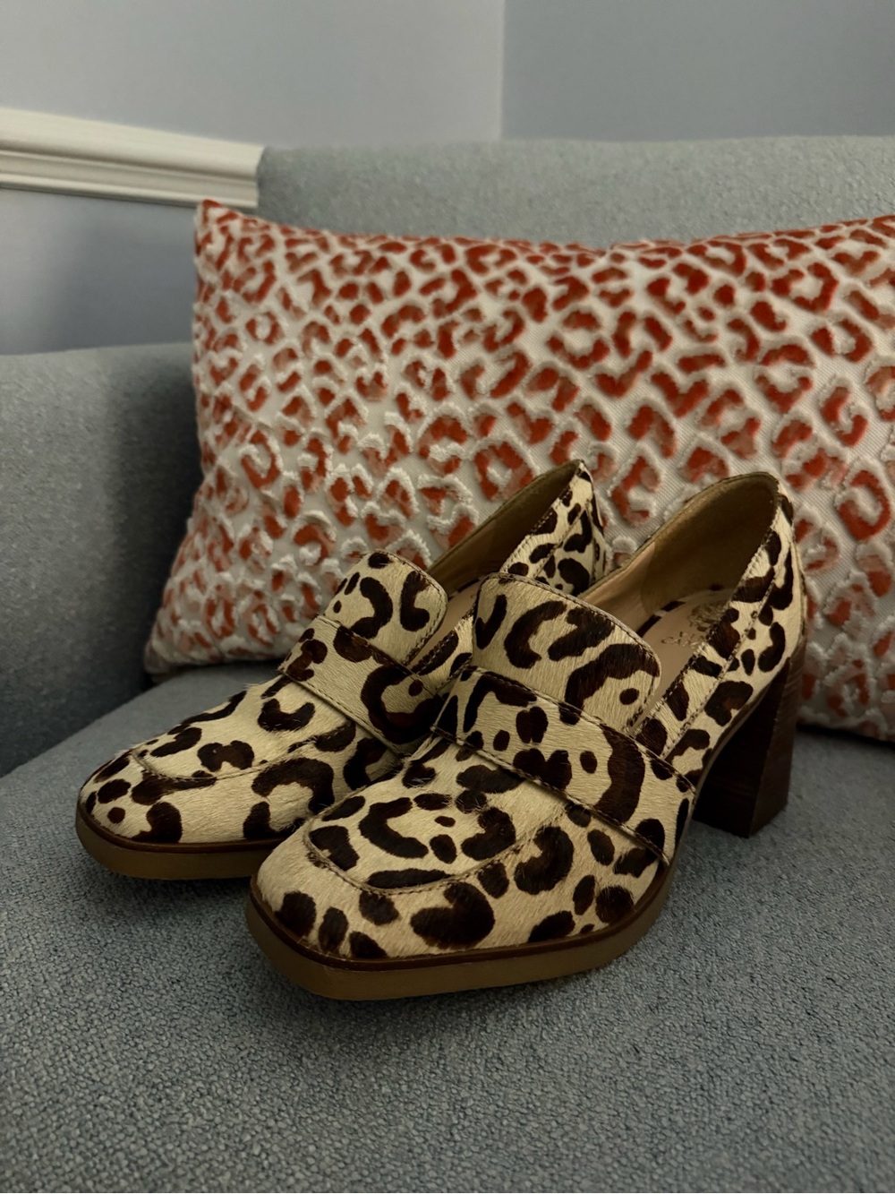 Vince Camuto Leopard Print Block Heel Loafers - Brown/Beige